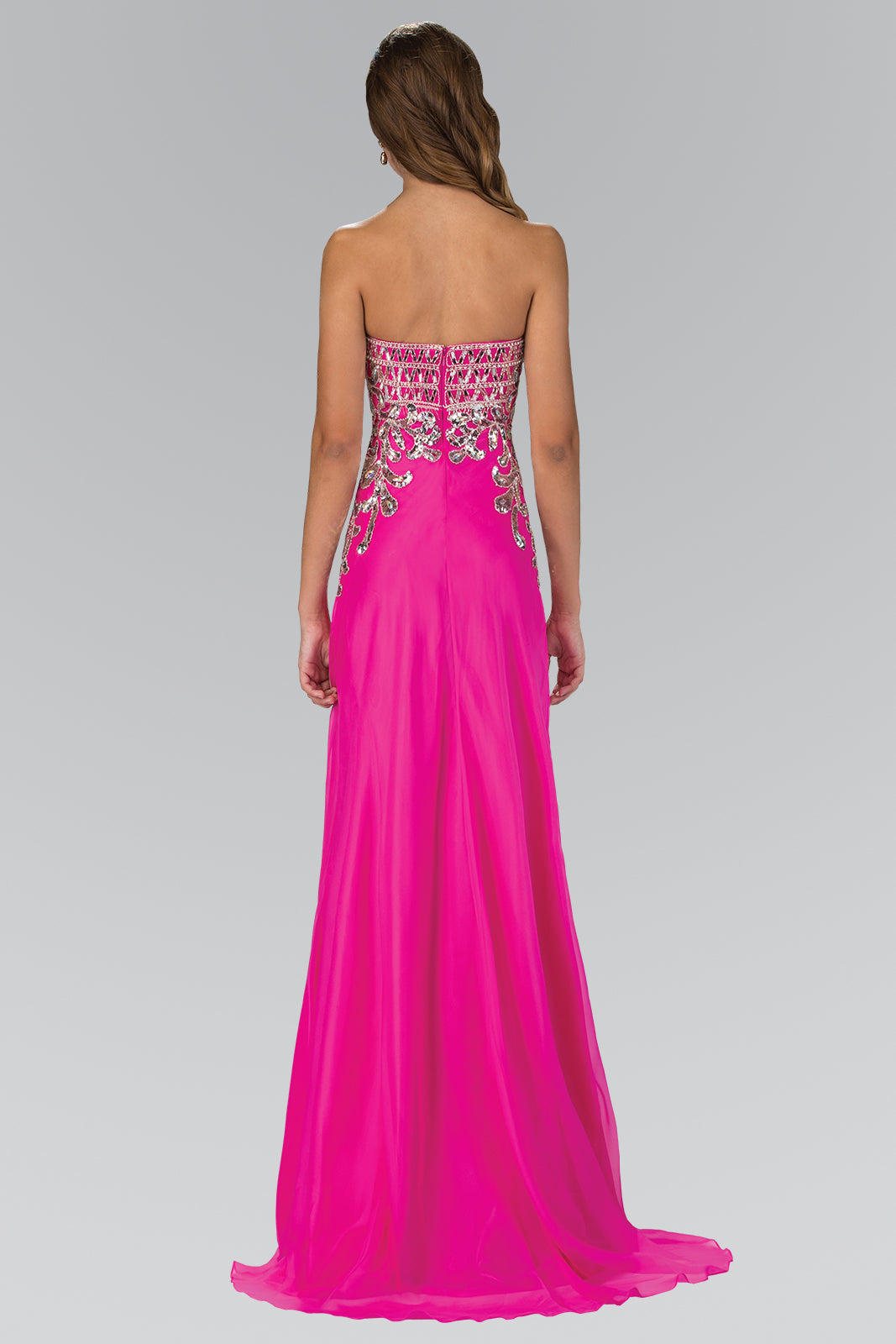 Long Prom Strapless Beaded Chiffon Formal Dress