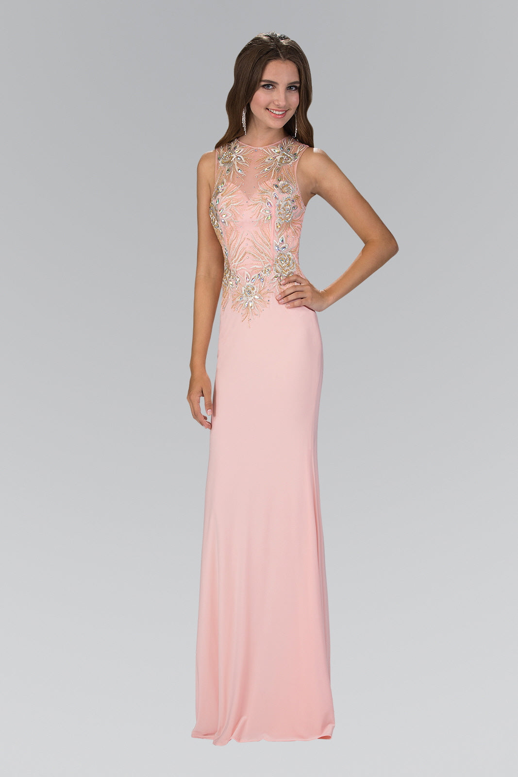 Long Formal Sleeveless Mermaid Fit Prom Dress - The Dress Outlet Elizabeth K Pink