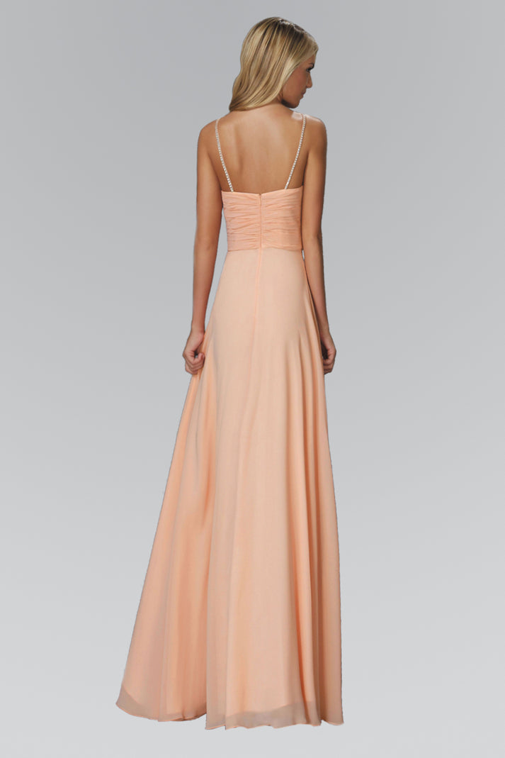 Long Blue Chiffon Spaghetti Ruched Prom Dress with Front Slit   cg13271