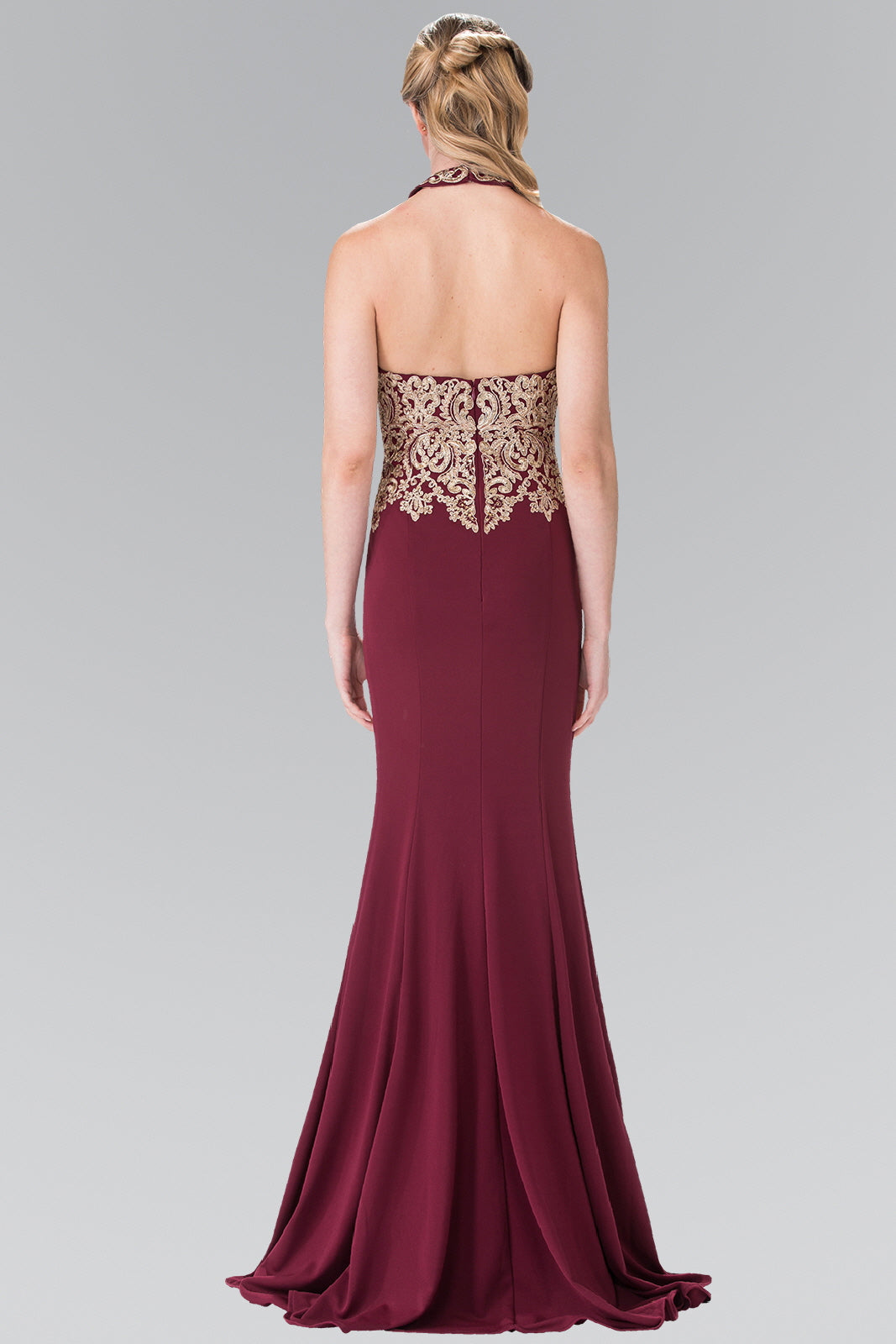 Prom Fitted Halter Neck Formal Dress Evening Gown - The Dress Outlet Elizabeth K BURGUNDY