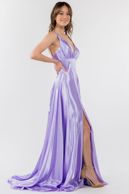 Long Formal Sleeveless Satin Prom Dress - The Dress Outlet Black