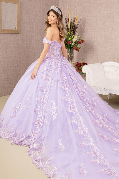 Quinceniera Dresses Applique Jewel Quinceanera Long Tail Ball Gown Lilac
