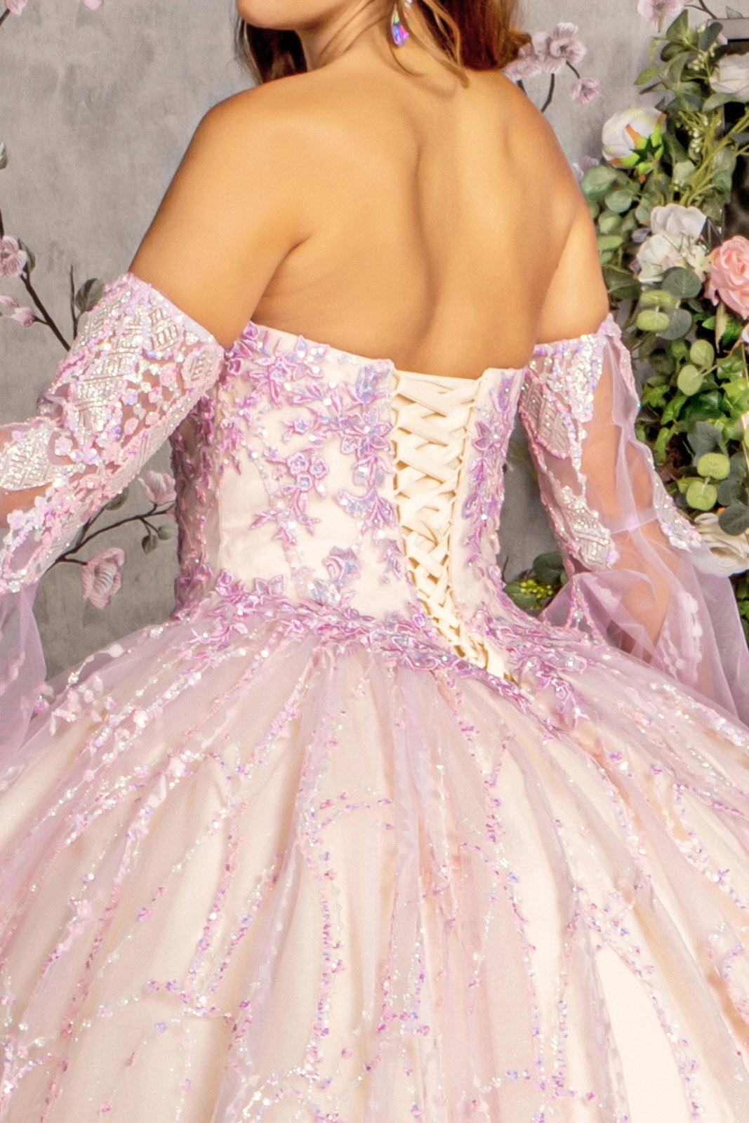 Long Quinceanera Dress Detachable Sleeves Ball Gown