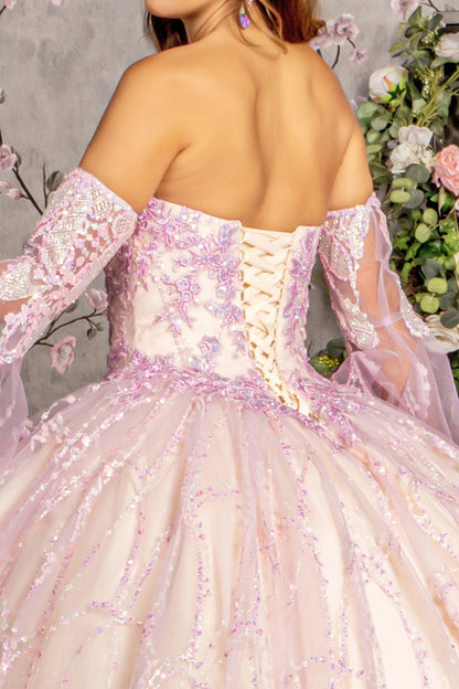 Quinceniera Dresses Jewel Sequin Detachable Long Sleeves Quinceanera  Ball Gown Lilac/Champagne