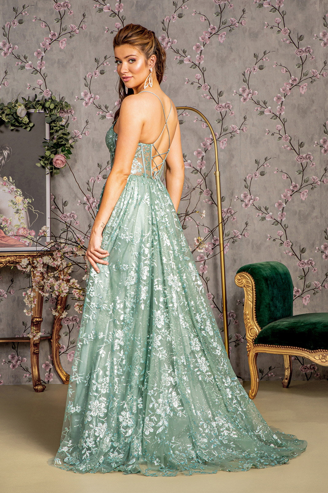 Long Formal Sequin Print Prom Dress