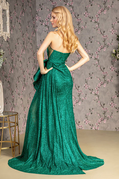 Prom Dresses Glitter Side Waist Drape Mermaid Prom Long Dress Green