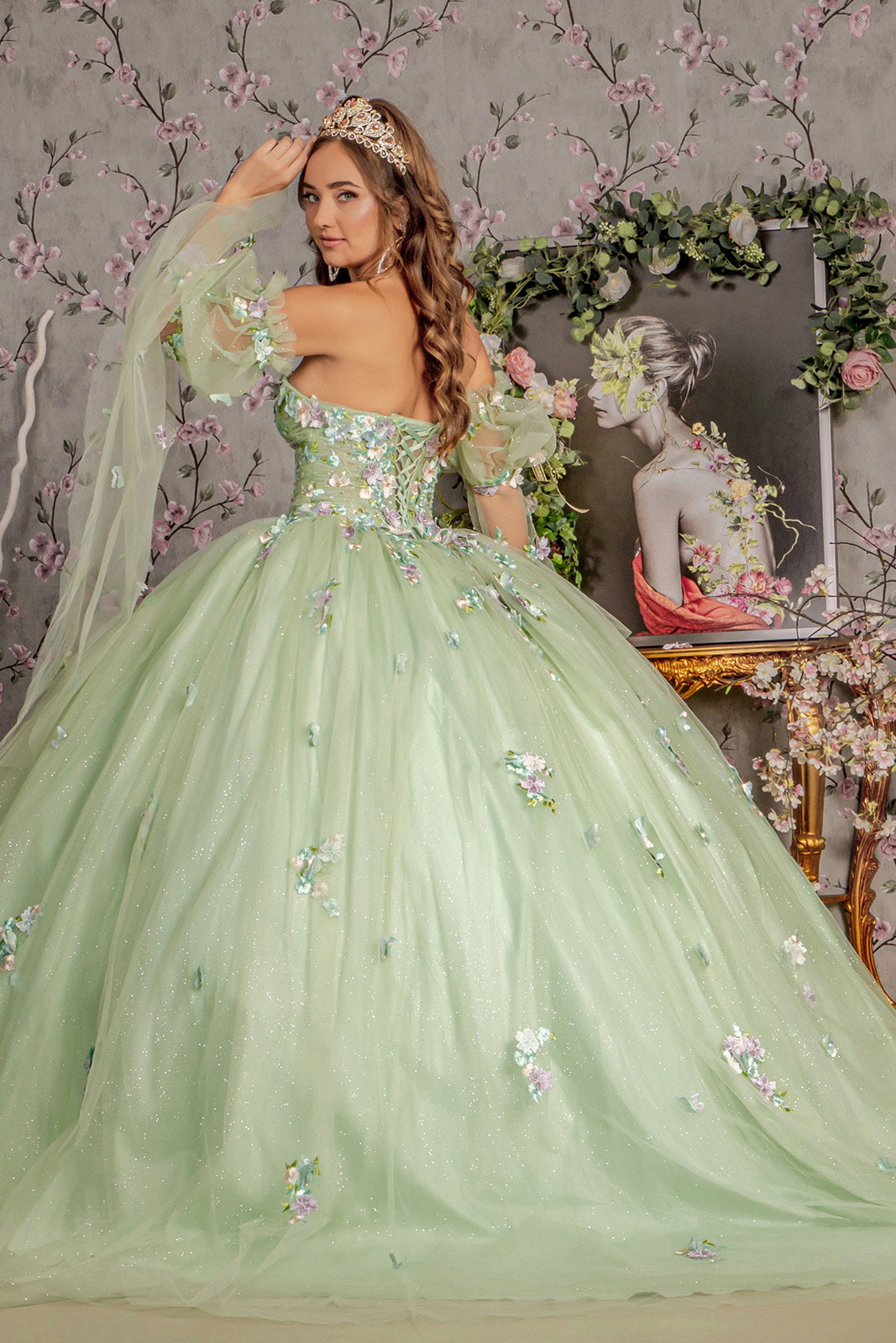 Long Quinceanera Dress 3D Flower Ball Gown