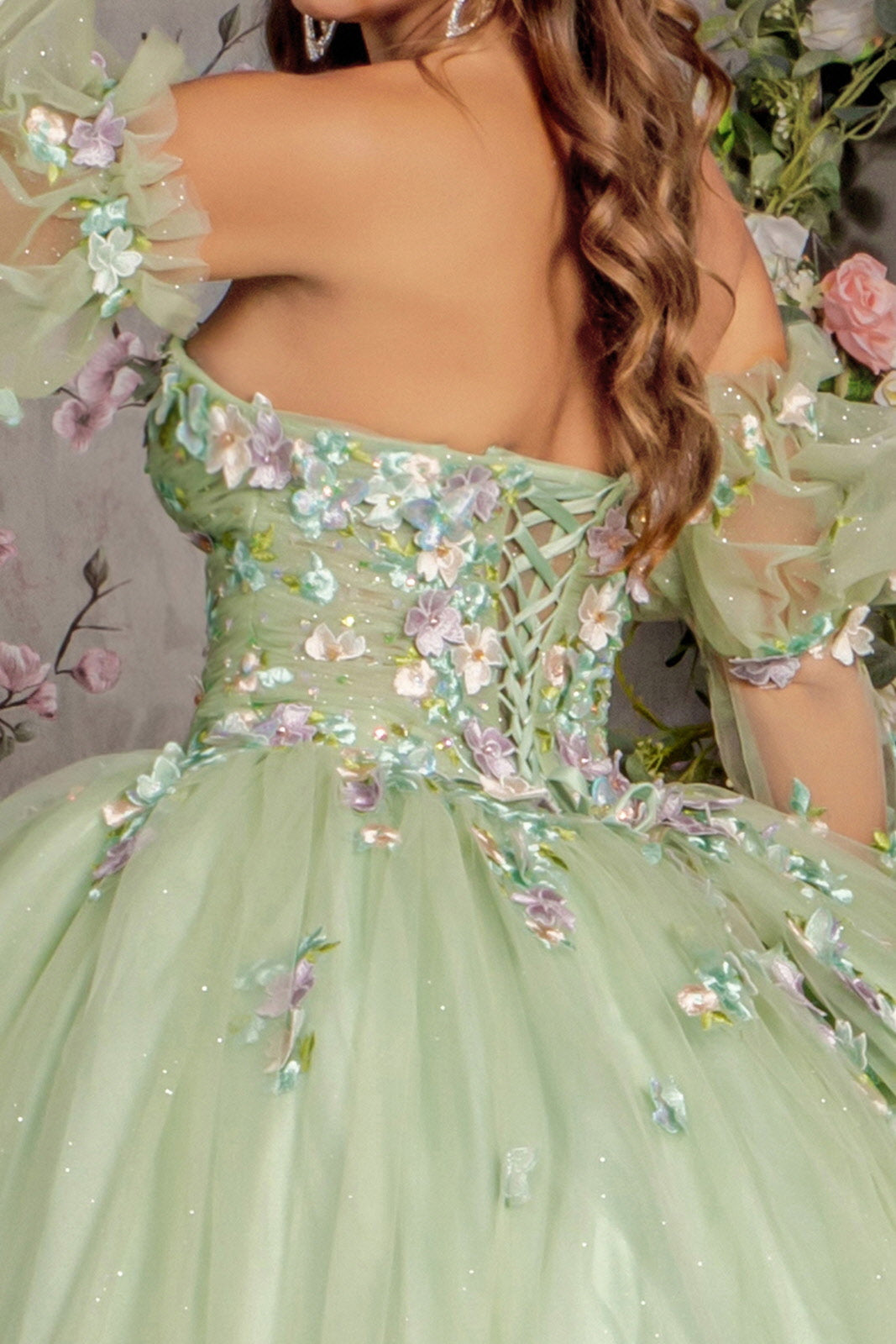 Long Quinceanera Dress 3D Flower Ball Gown