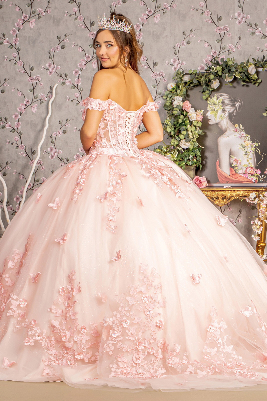 Long Sweet 16 Glitter Quinceanera Dress