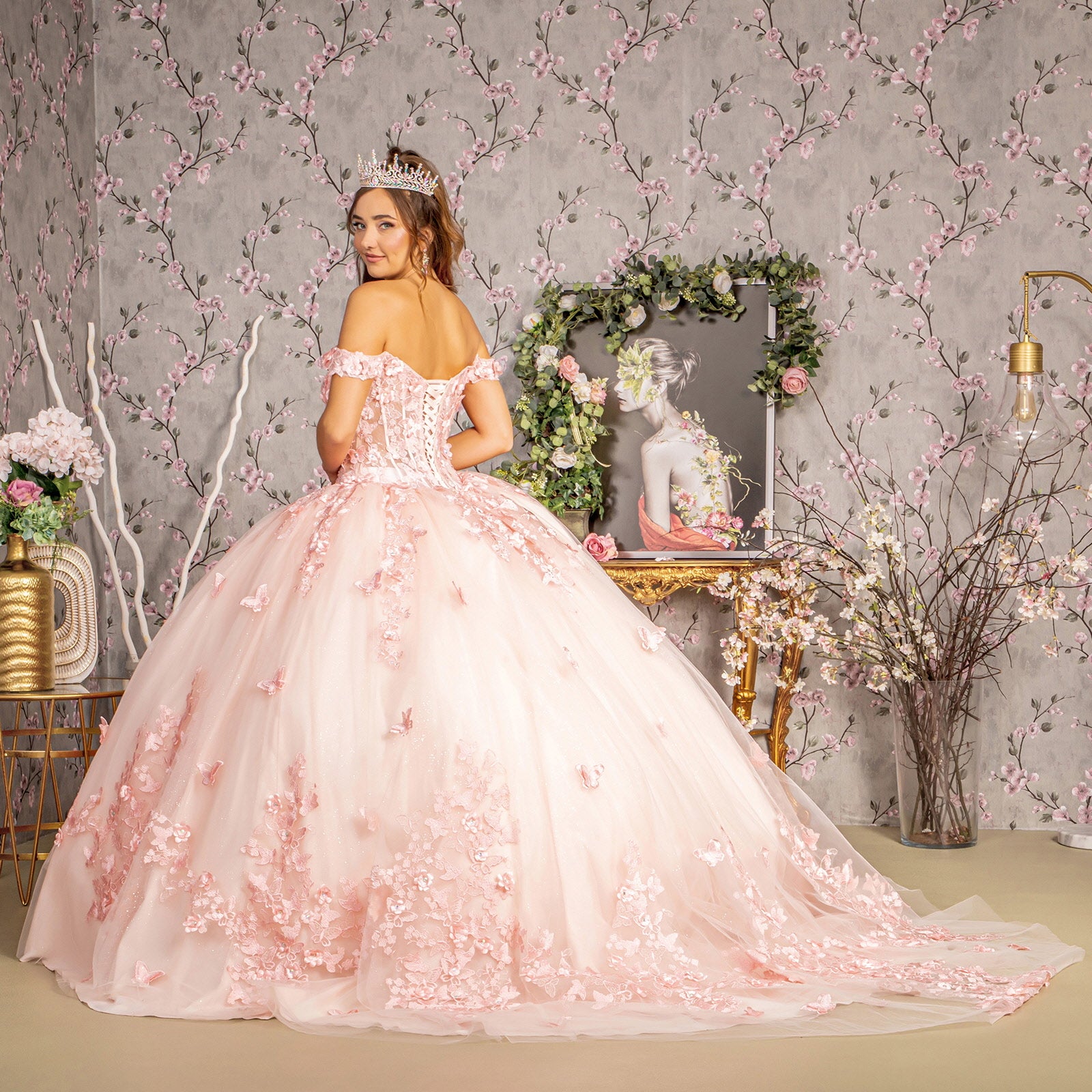Long Sweet 16 Glitter Quinceanera Dress