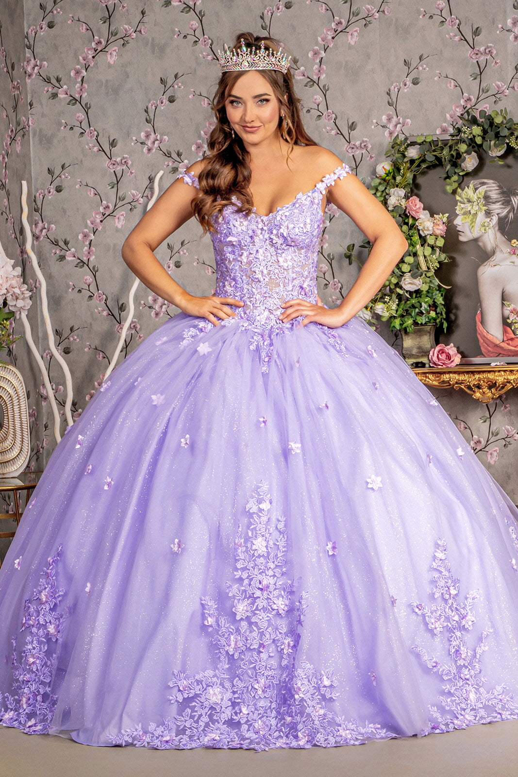 Long Ball Gown Glitter Quinceanera Dress