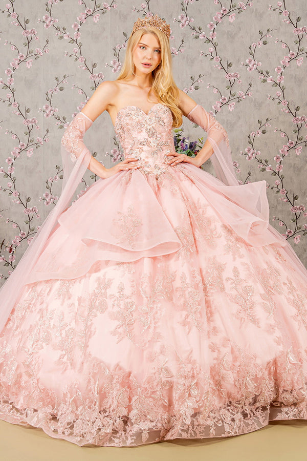 Long Detachable Sleeves Quinceanera Dress