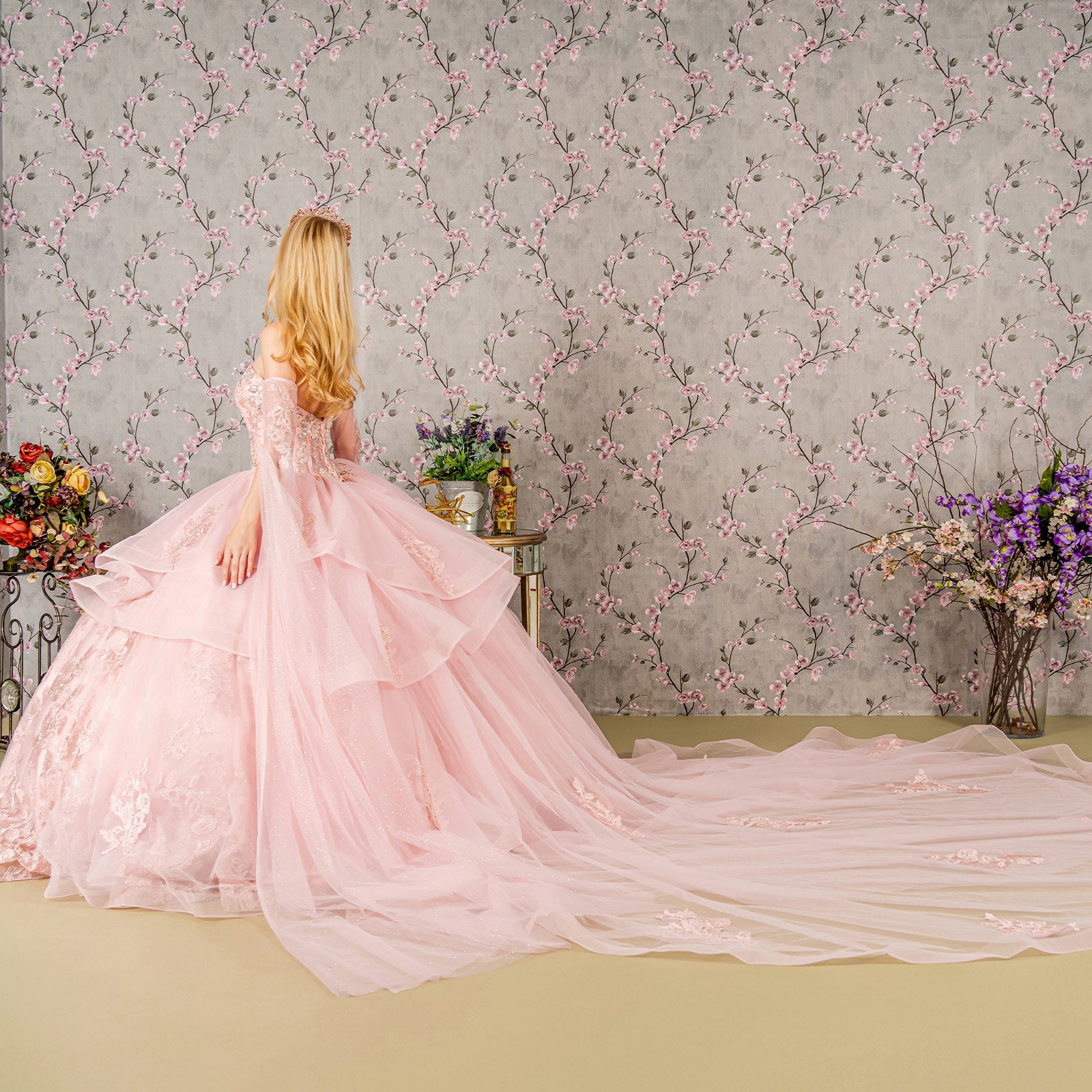 Long Detachable Sleeves Quinceanera Dress