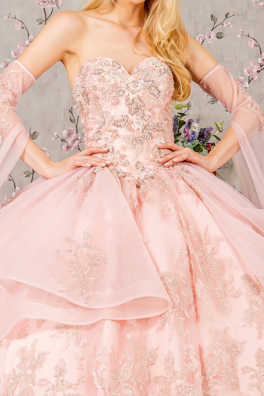 Long Detachable Sleeves Quinceanera Dress
