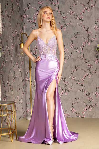 Prom Dresses Prom Sheer Bodice V back Mermaid Long Dress Lilac