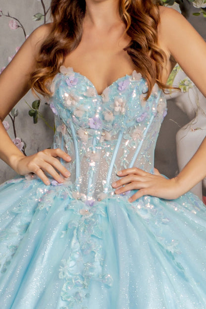 Quinceanera Dresses 3D Flower Quinceanera Ball Gown Tiffany Blue