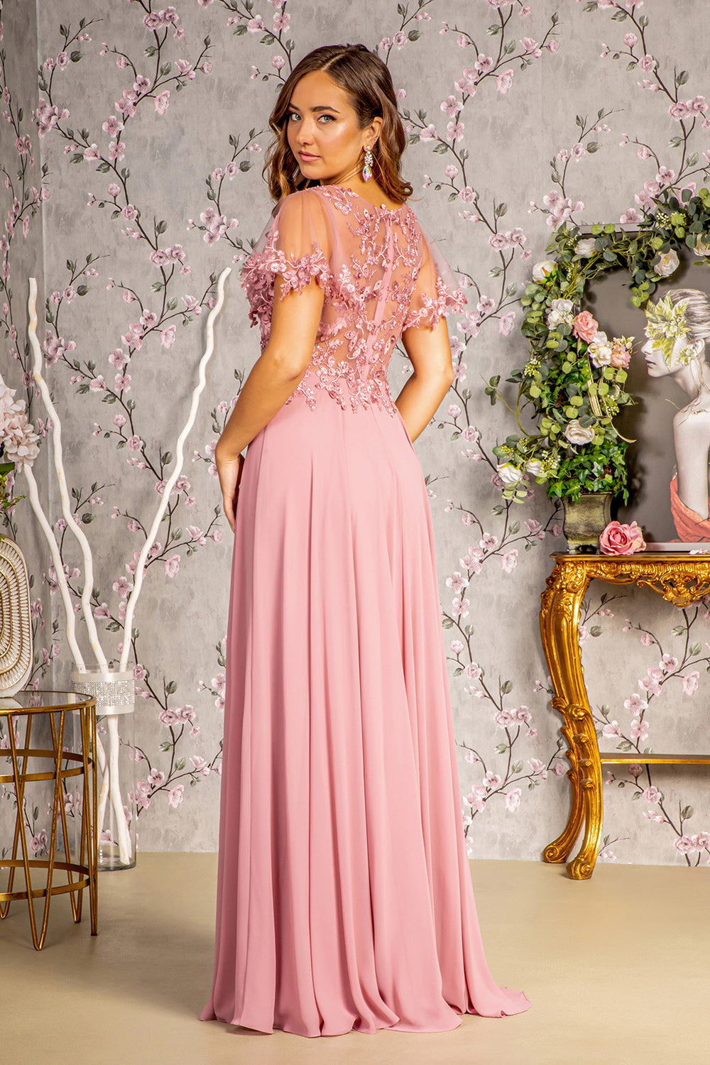Mother Of The Bride Dress - Two Piece Tea Length Chiffon Gown With Jacket, Dusty Rose