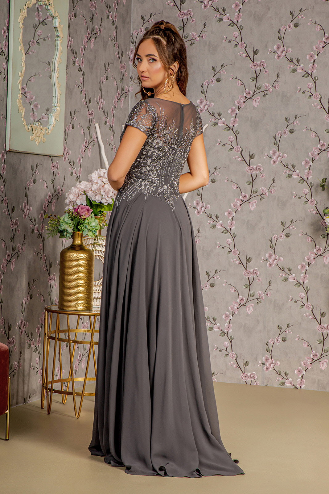 Navy Long Formal Beaded Mother of the Bride Dress