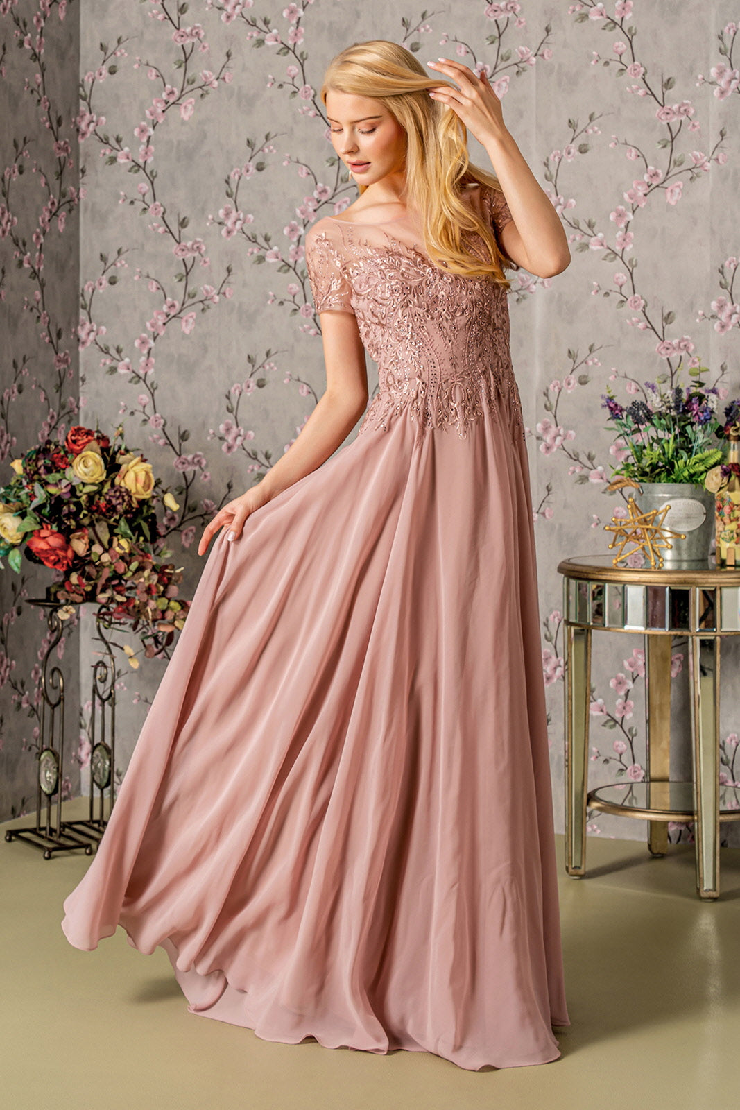 Long Formal Beaded Mother of the Bride Dress