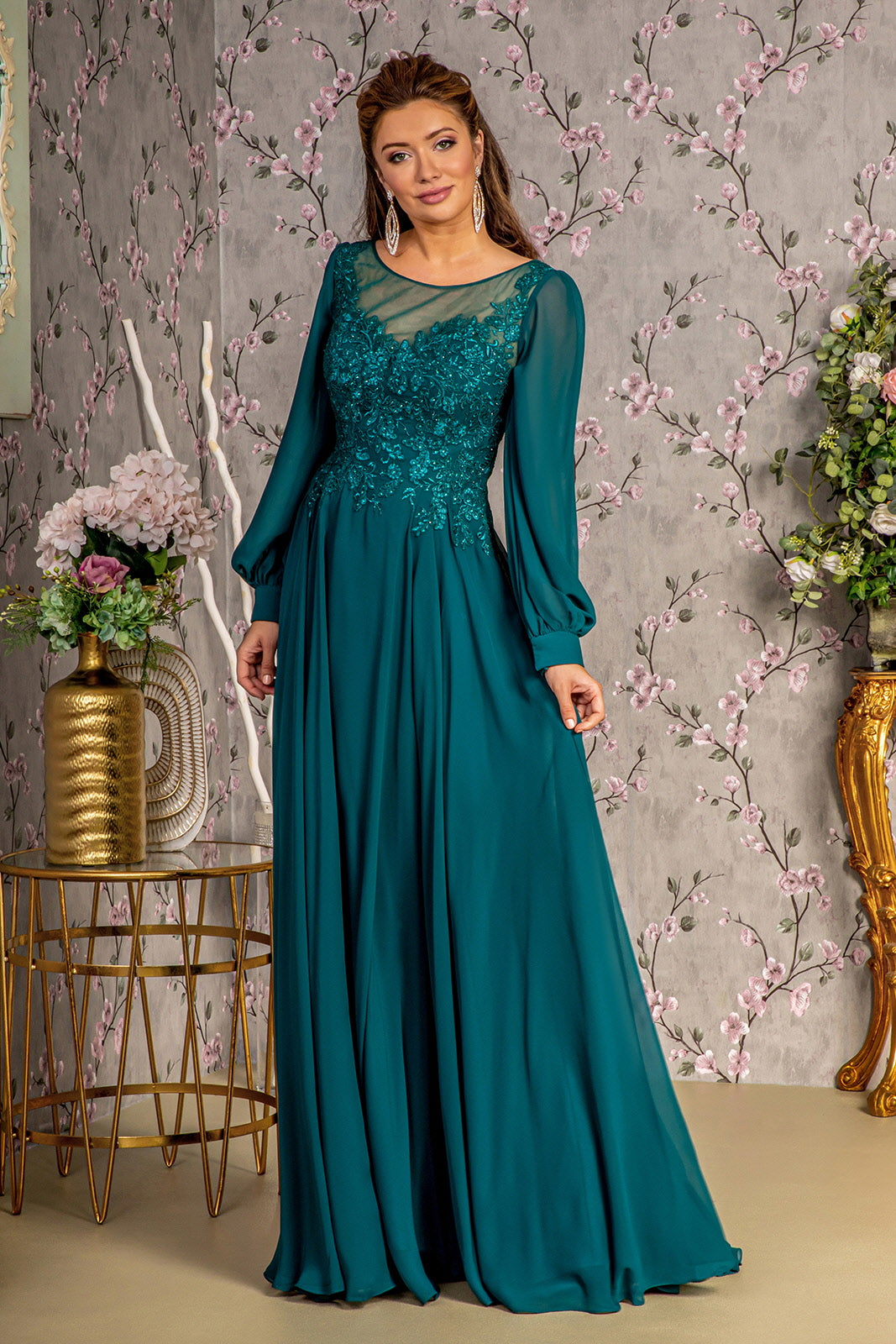 Mother of the Bride Dresses Floral A line Long Mother of the Bride Dress Teal