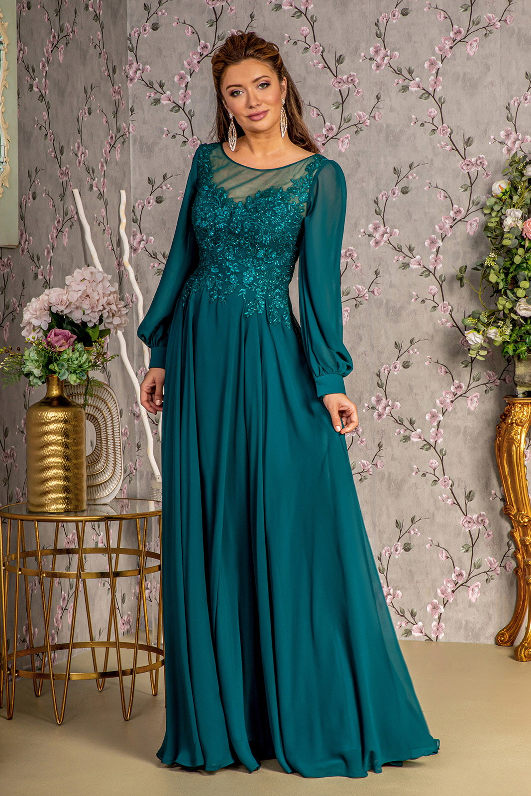 Mother of the Bride Dresses Floral A line Long Mother of the Bride Dress Teal