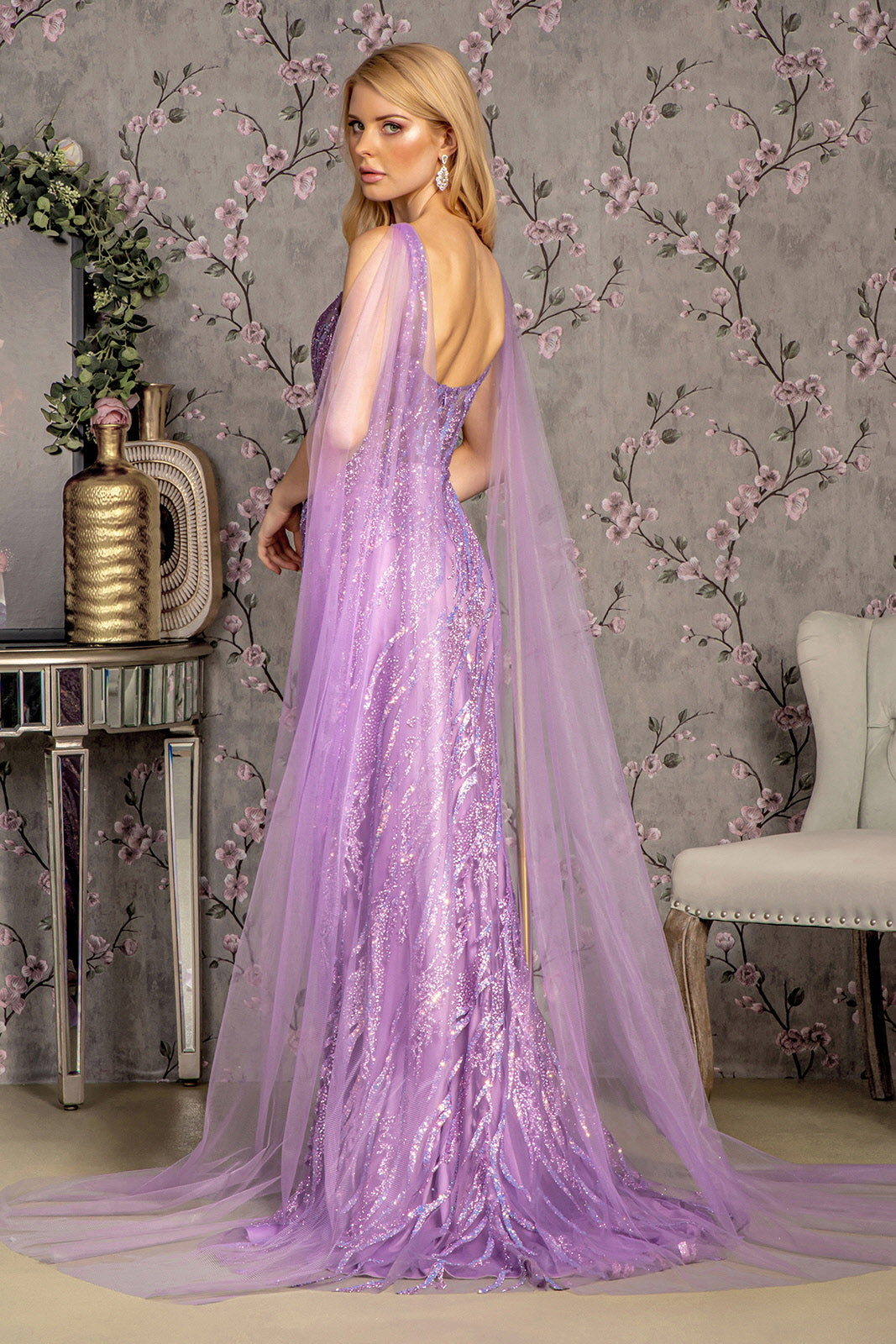 Prom Dresses Sequin Mermaid Detachable Side Drapes Long Prom Dress Lilac
