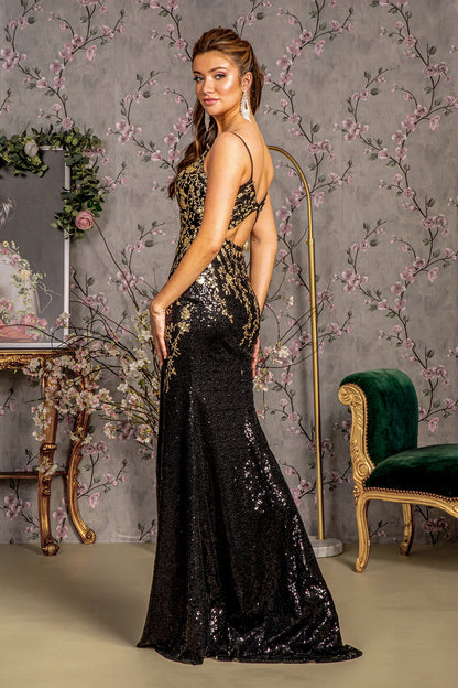 Prom Dresses Metallic Mermaid Long Side Slit Prom Dress Black