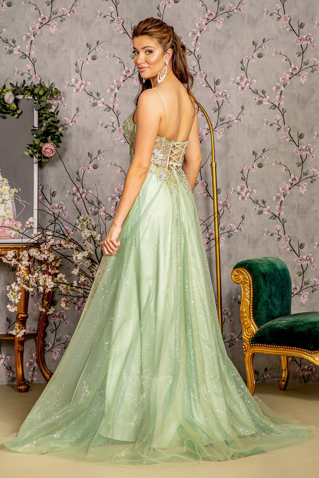 Prom Dresses Prom Corset Bodice  A line Long Dress Sage
