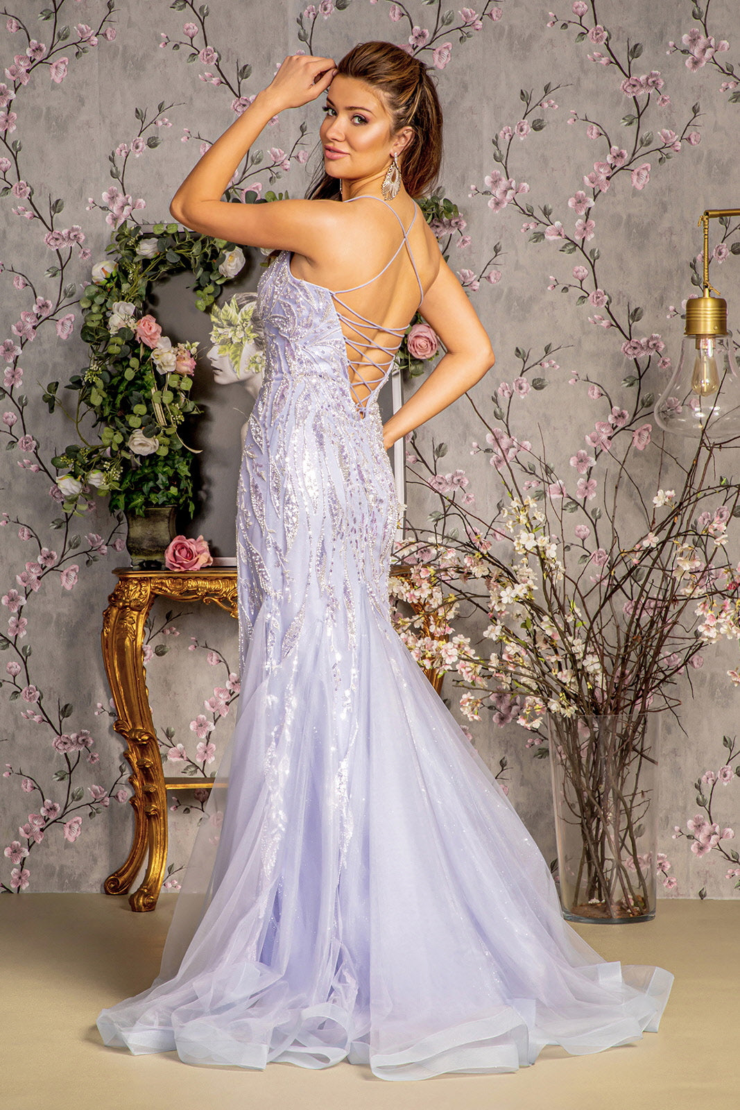Prom Dresses Metallic Prom Trumpet Long Side Slit Dress Lilac