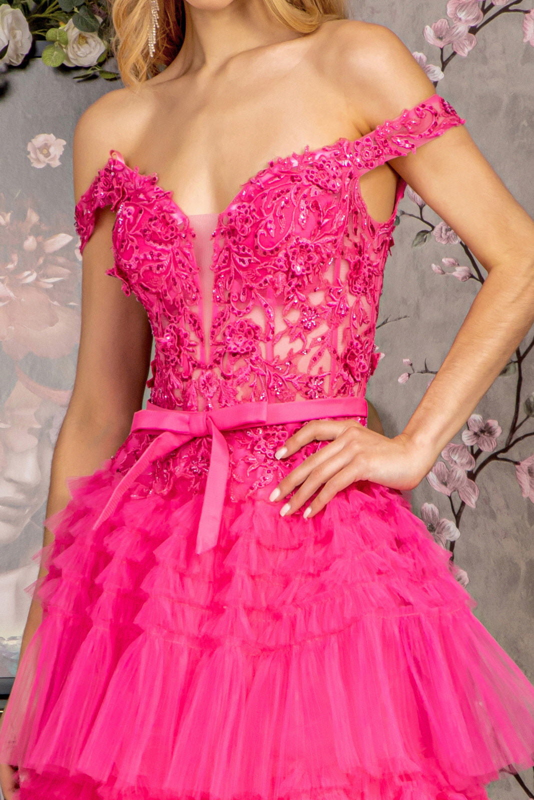 Long Formal 3D Flower A Line Prom Dress