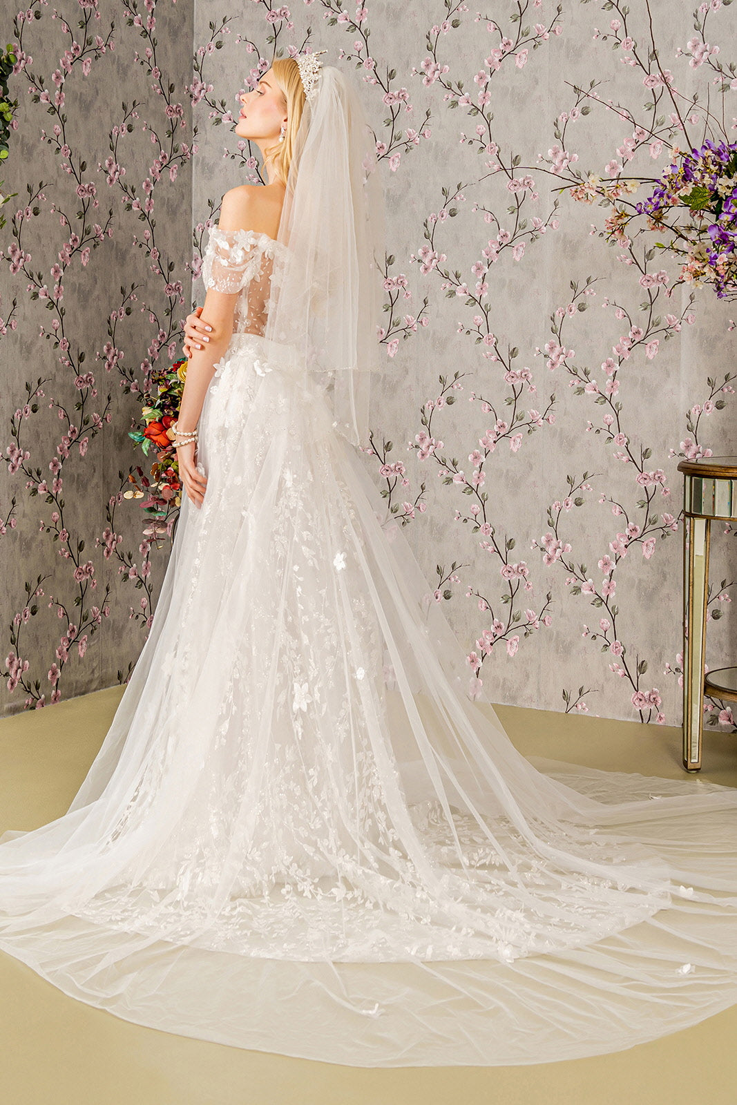 Long A Line Glitter Cape Wedding Dress
