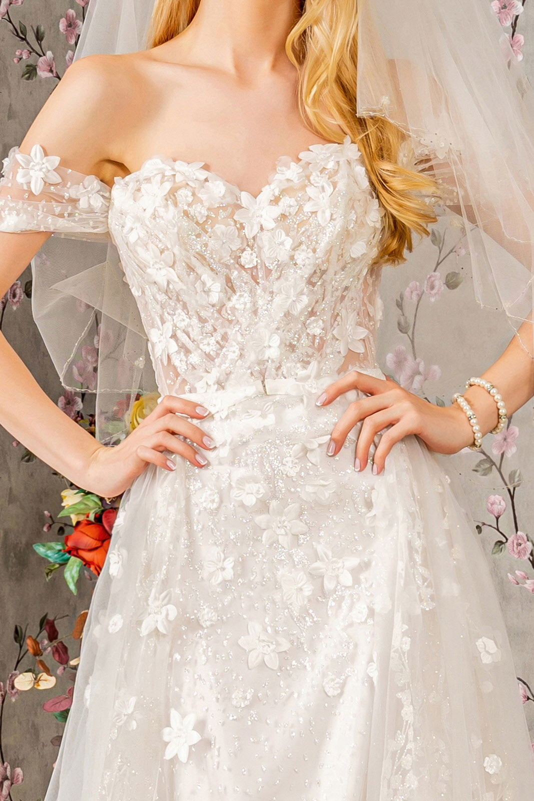 Long A Line Glitter Cape Wedding Dress