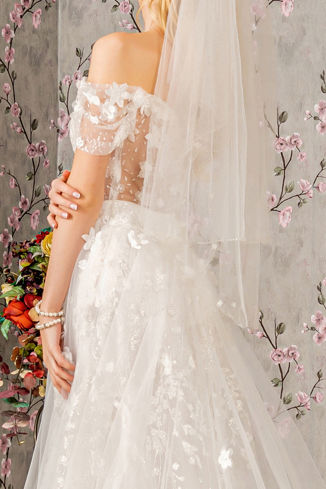 Long A Line Glitter Cape Wedding Dress