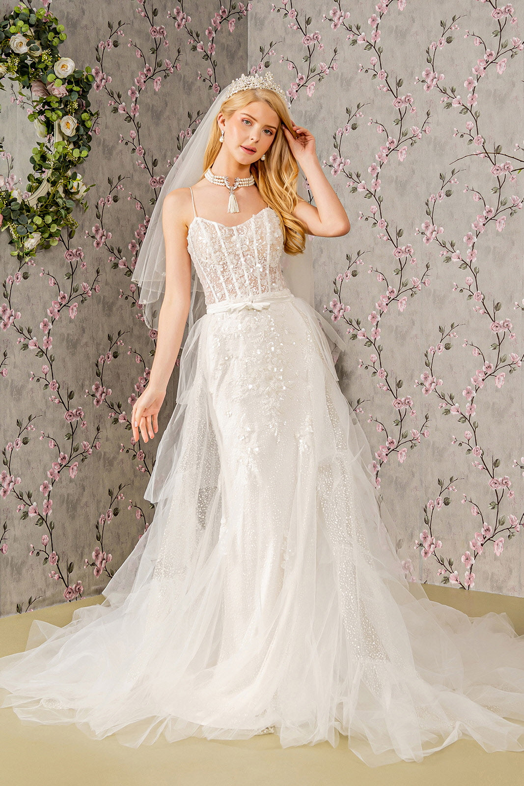 Long Mermaid Cape Wedding Dress