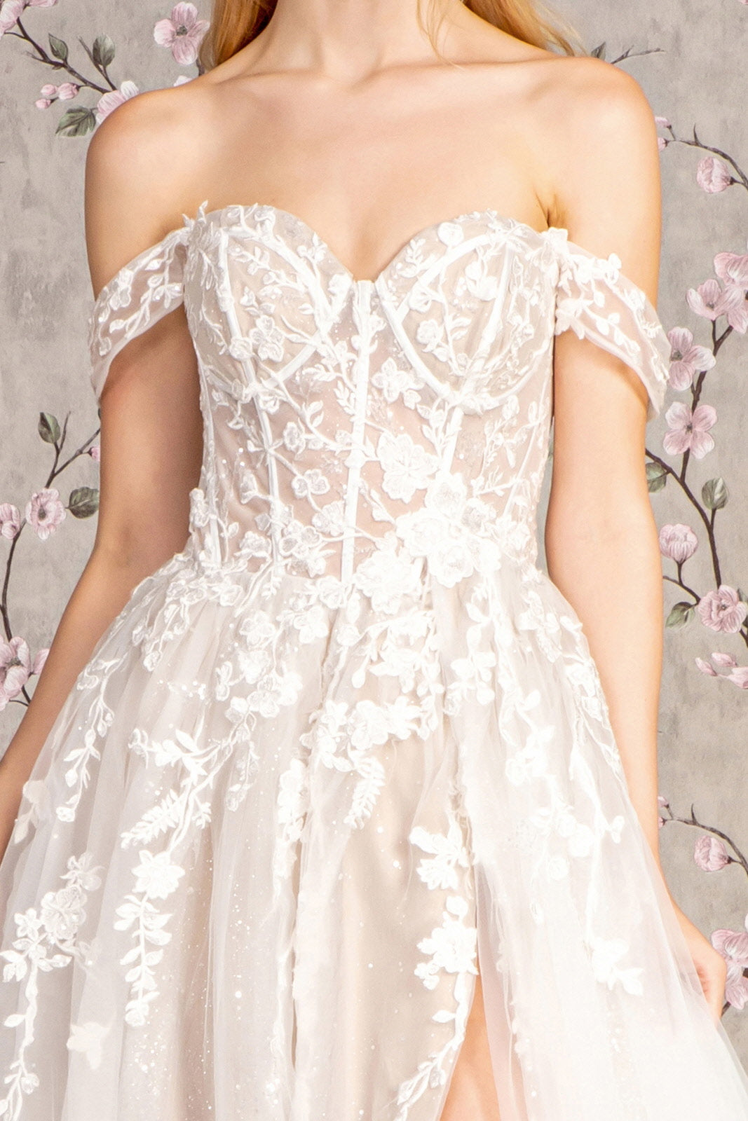Long Floral A Line Wedding Gown
