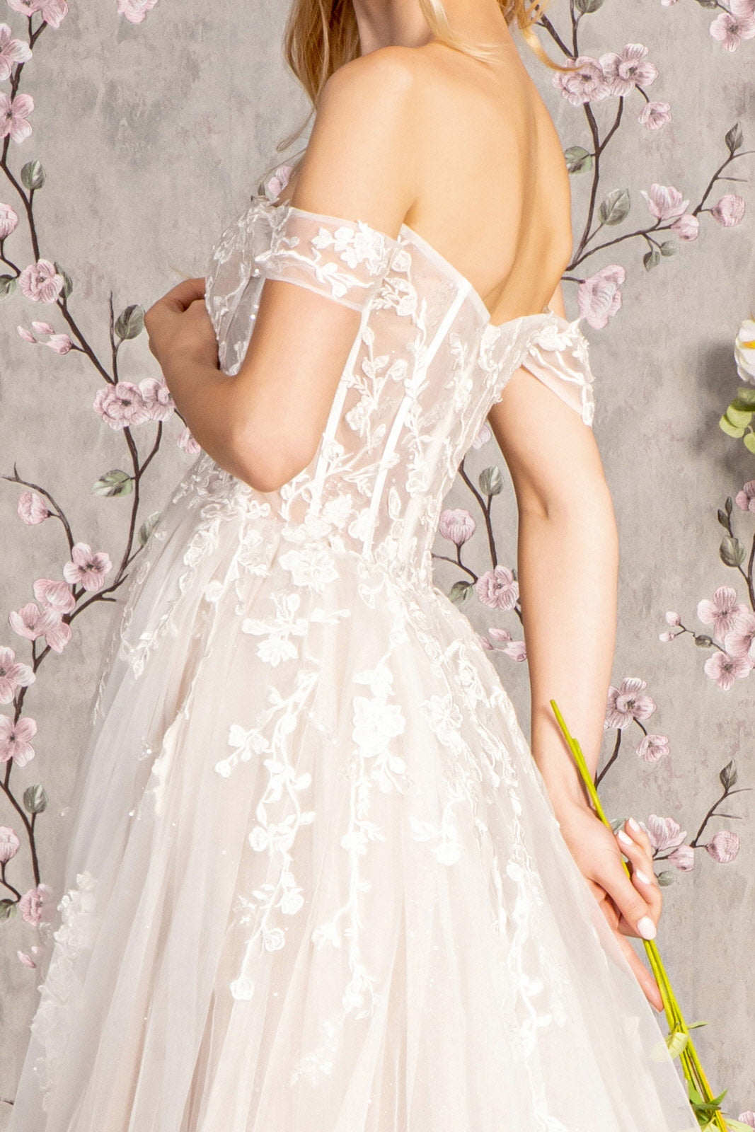 Long Floral A Line Wedding Gown