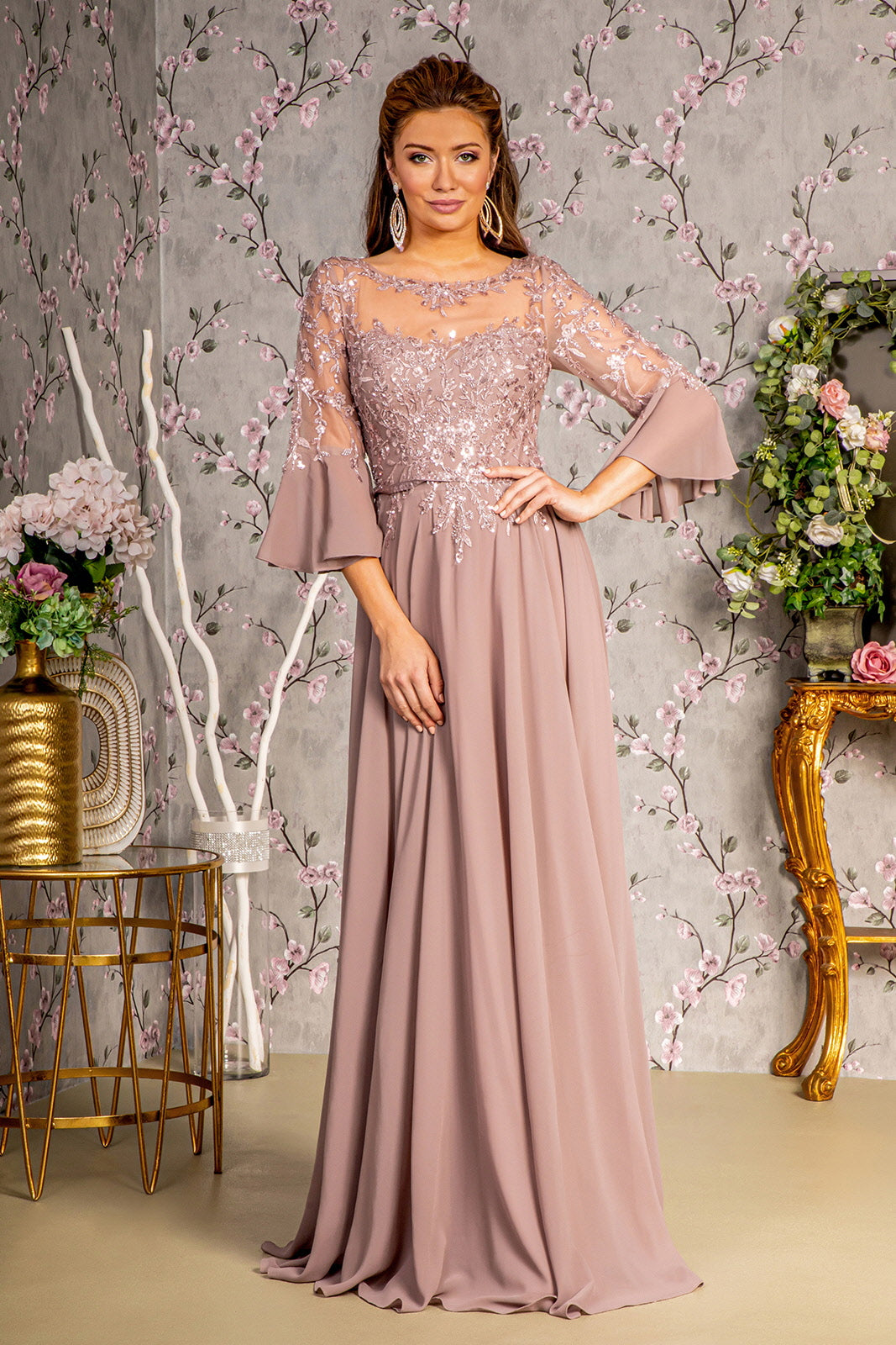 Long Mother of The Bride Formal Dress - Mauve / M Long Mother of The Bride Formal Dress - Mauve / M