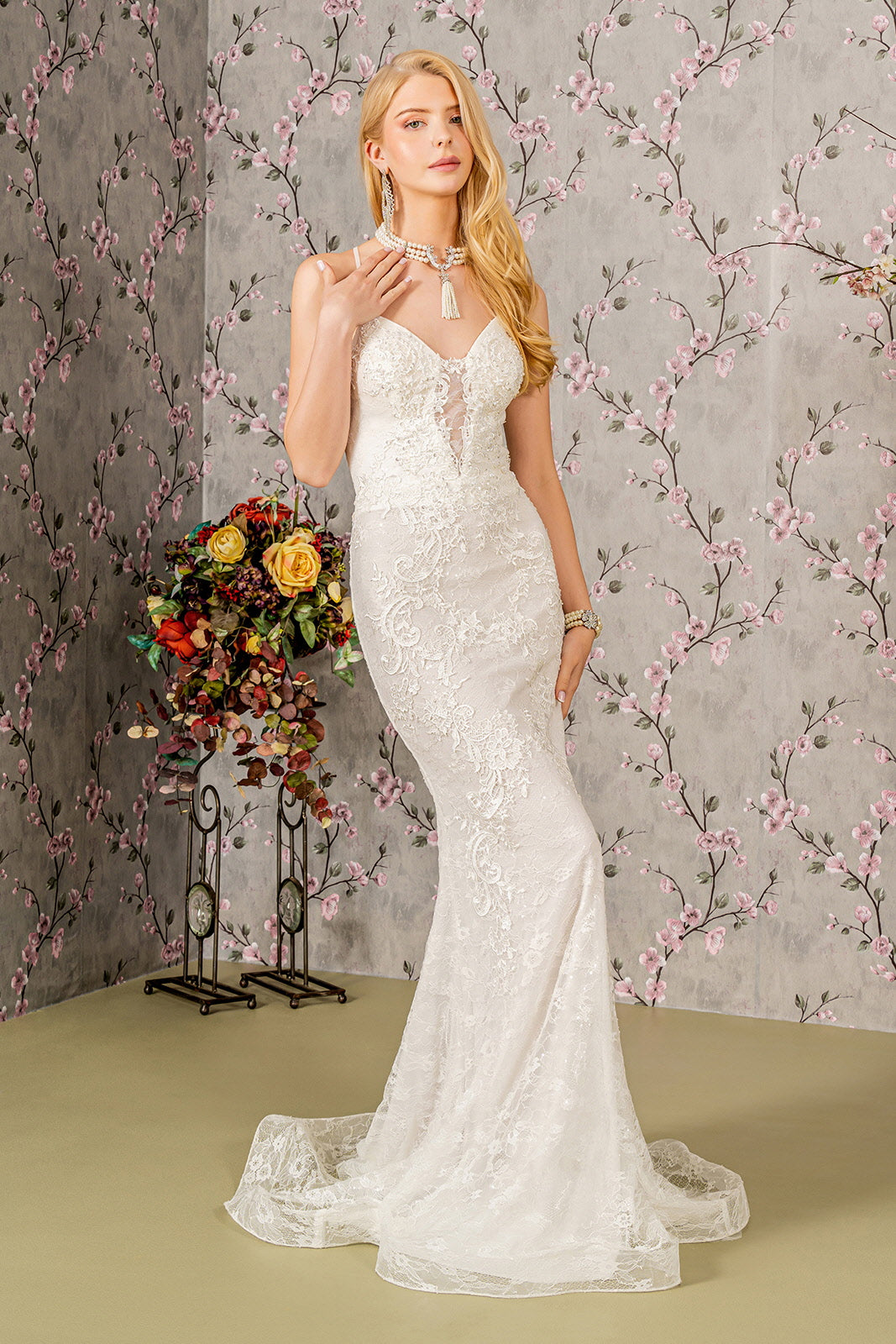 Long Mermaid Applique Wedding Gown