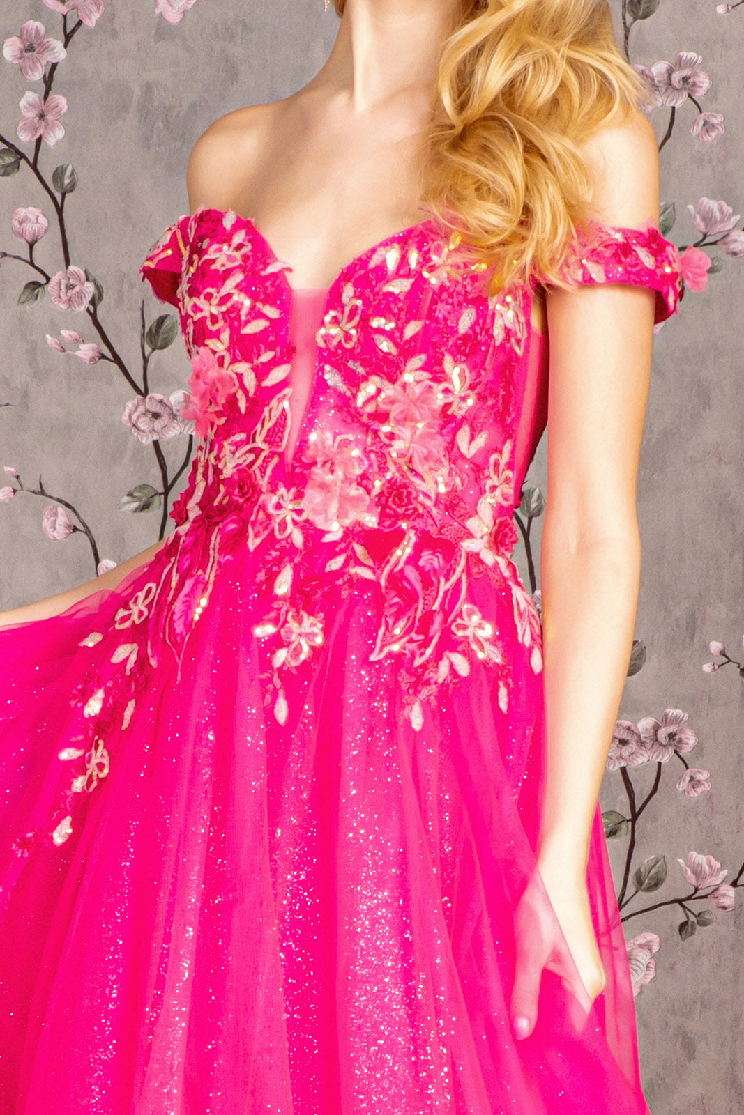 Prom Dresses Prom 3D Flower A line Long Dress Fuchsia