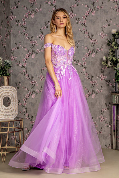 Prom Dresses Prom 3D Flower A line Long Dress Lilac