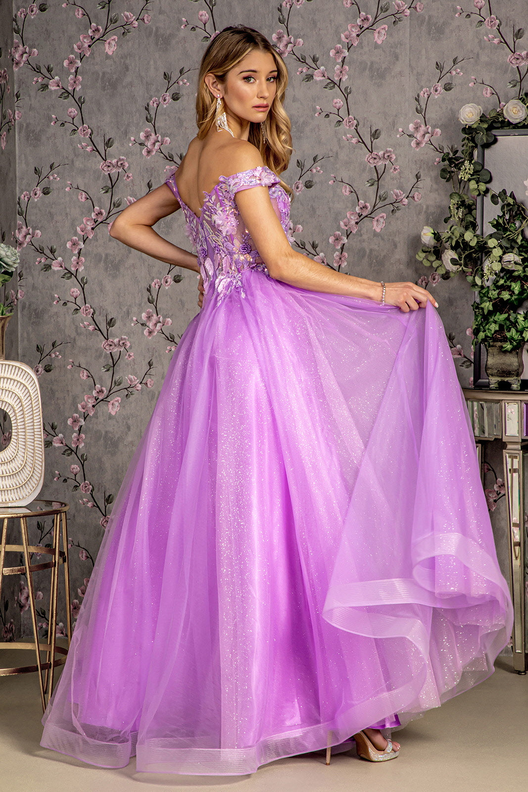 Prom Dresses Prom 3D Flower A line Long Dress Lilac