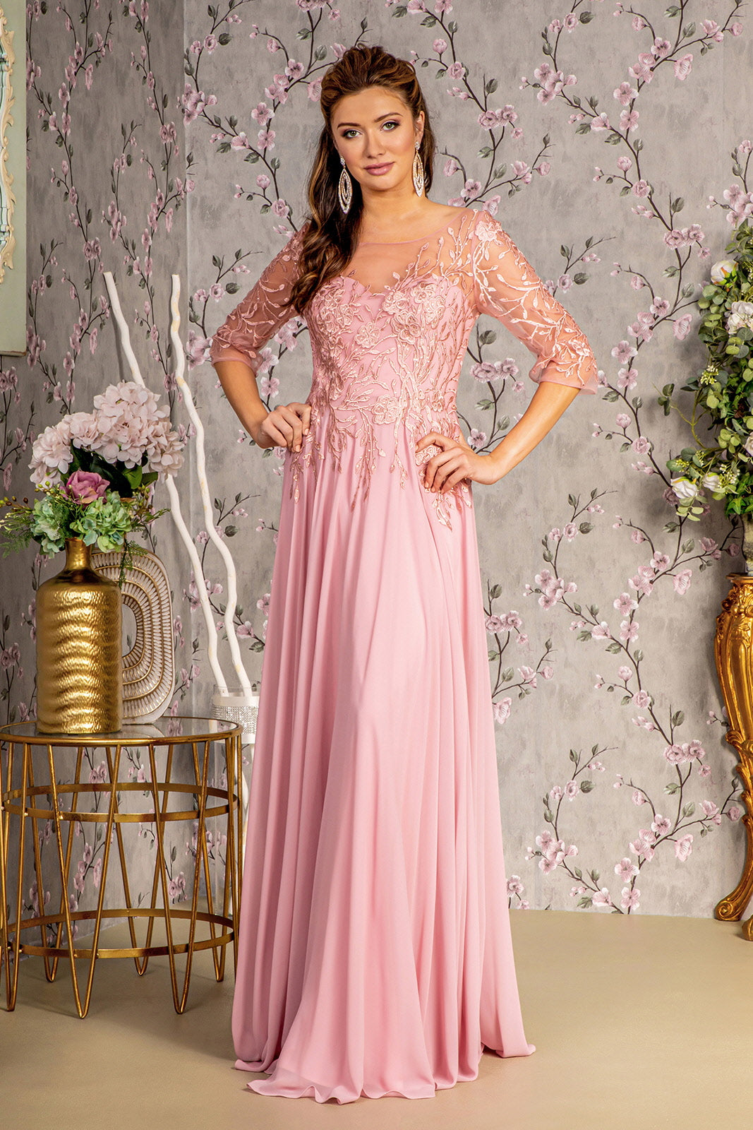 Beaded Long Formal Mother of the Bride Dress
