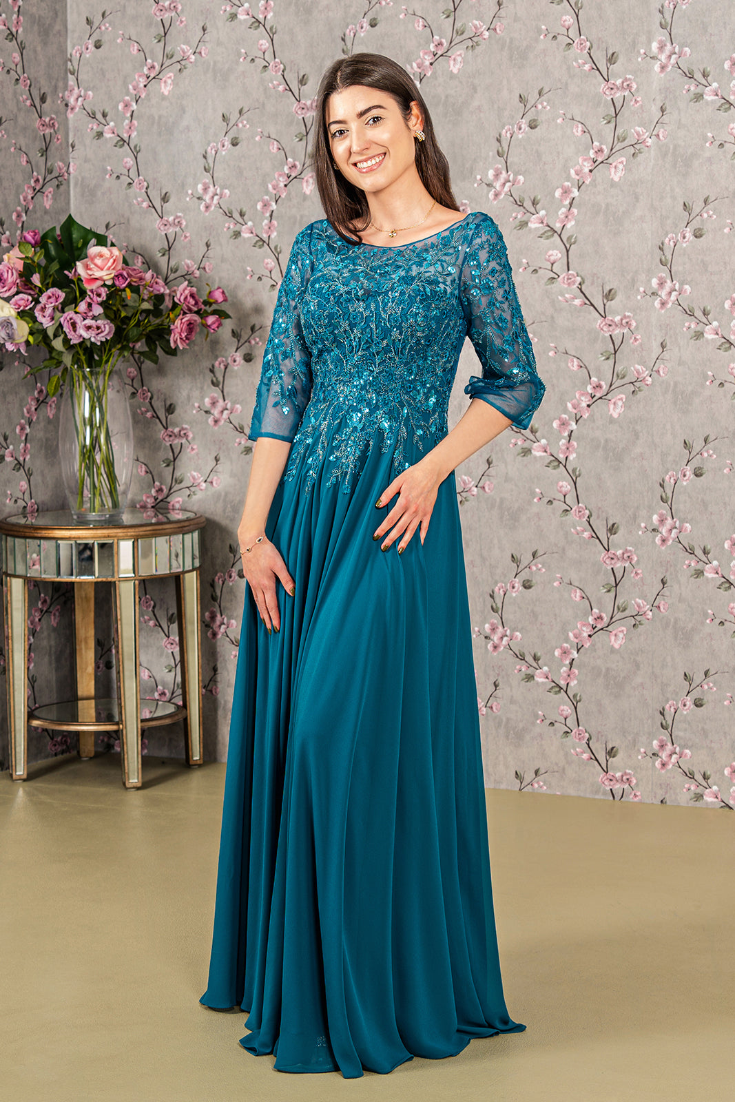 Beaded Long Formal Mother of the Bride Dress