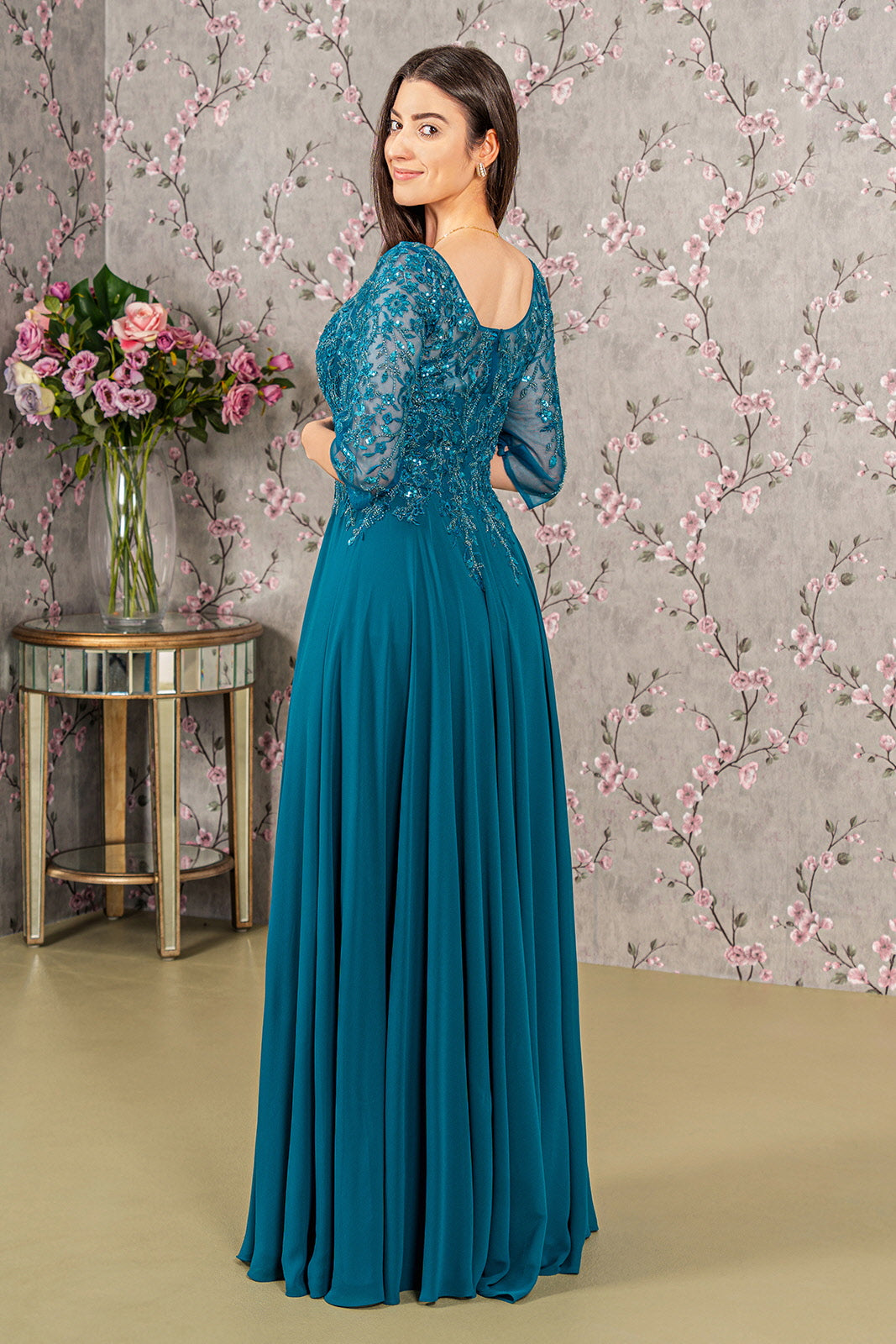 Beaded Long Formal Mother of the Bride Dress