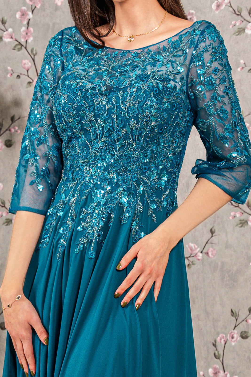 Beaded Long Formal Mother of the Bride Dress