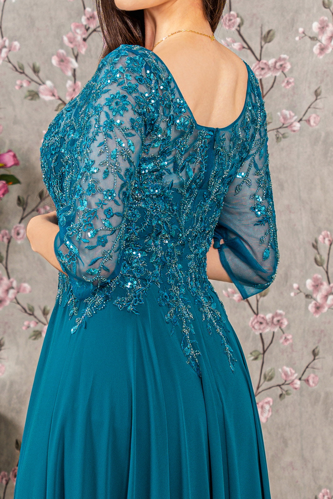 Beaded Long Formal Mother of the Bride Dress
