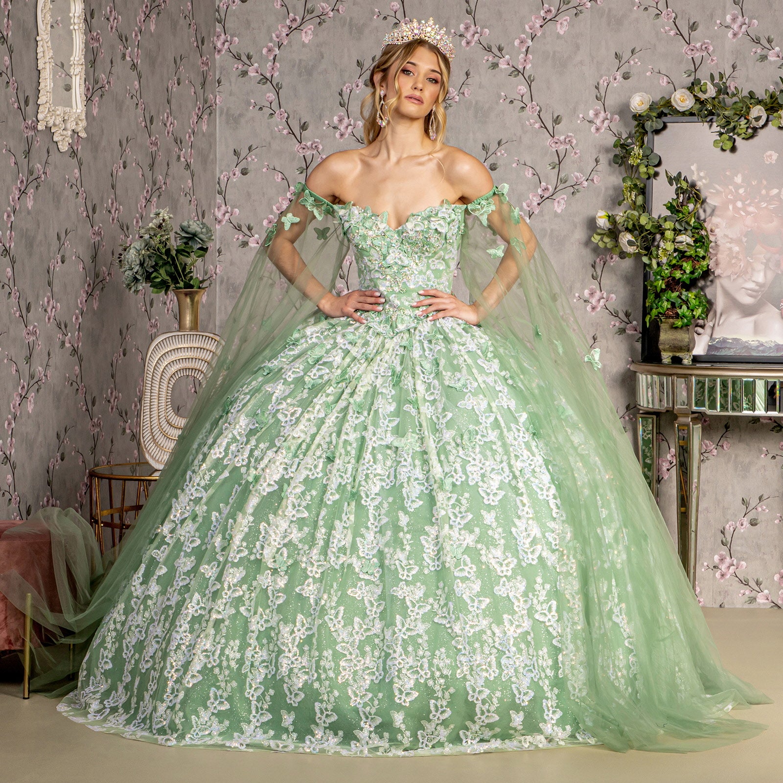 Long Sweet 16 Quinceanera Dress - Sage / XS Long Sweet 16 Quinceanera Dress - Sage / XS