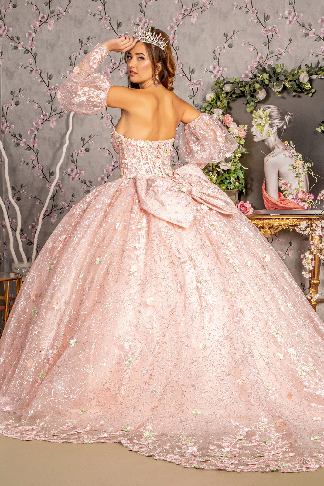 Detachable Ribbon Long Quinceanera Dress