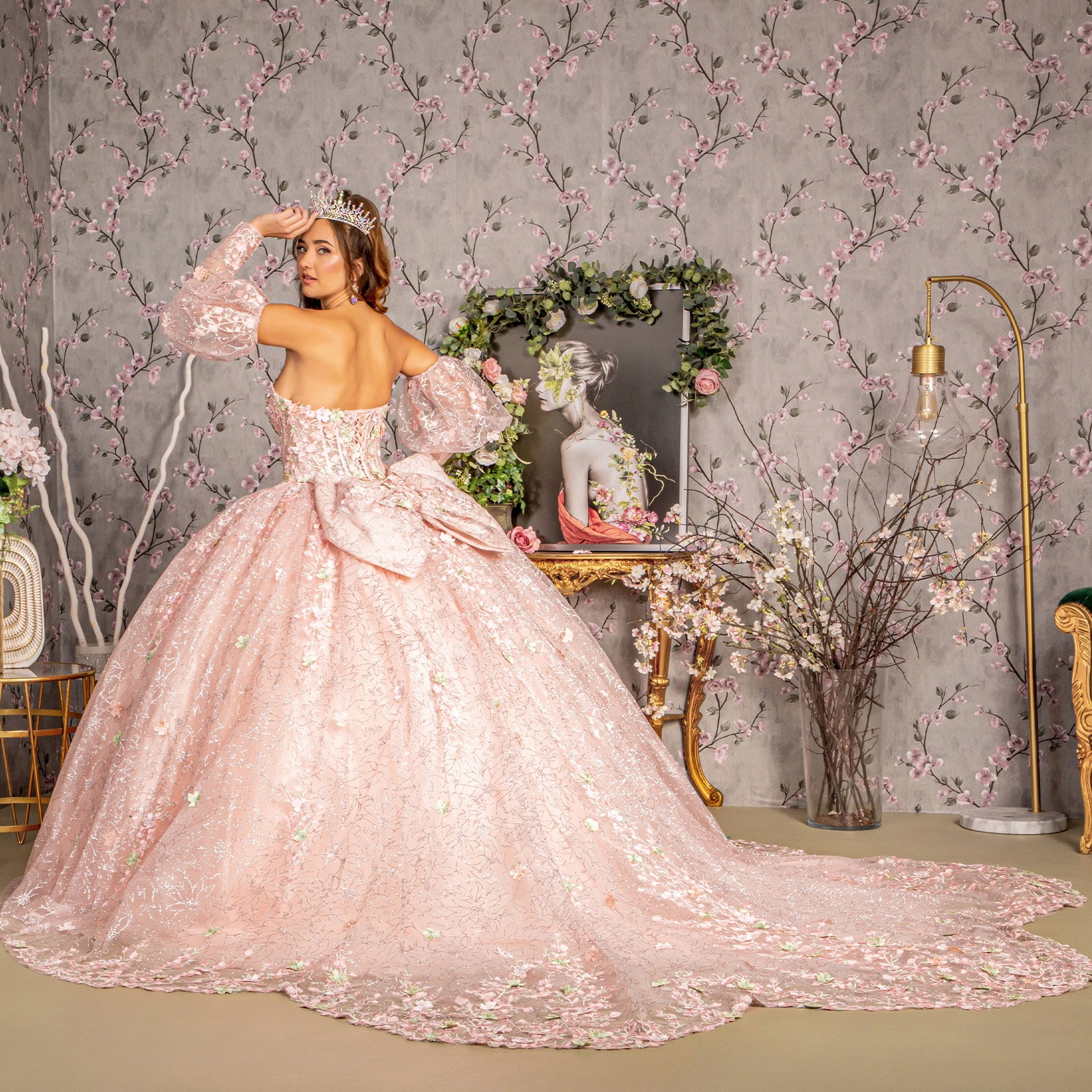 Detachable Ribbon Long Quinceanera Dress