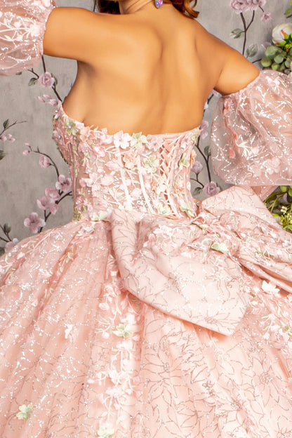 Quinceniera Dresses Detachable Big Ribbon Glitter Quinceanera Ball Gown Blush